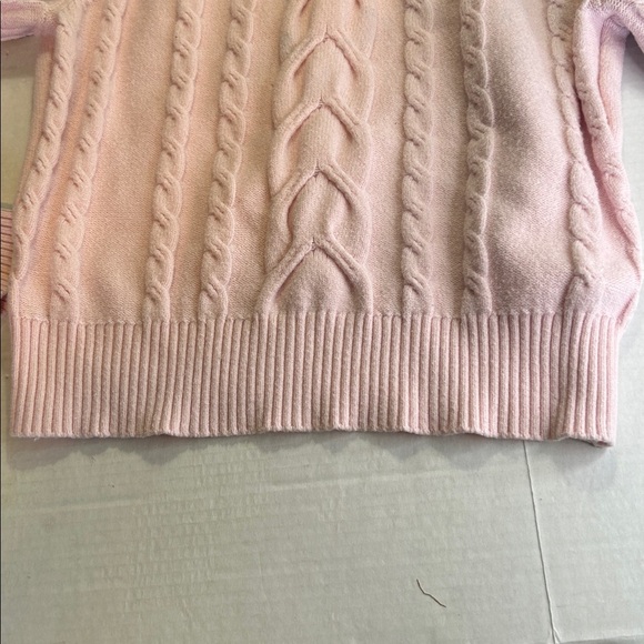 TAHARI SOFT PINK CABLE KNIT ROUND NECK PULL OVER SWEATER SZ S - Picture 8 of 12